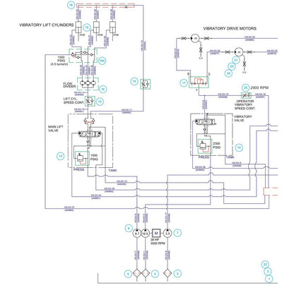 TRTP255T4 Triple Roller Tube Pavers Vibration Hydraulic Schematic Assembly Parts by Allen Engineering 