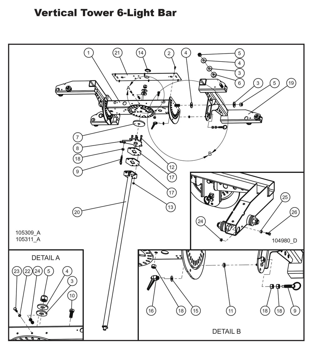 Vertical Tower 6-Light Bar Parts By Allmand