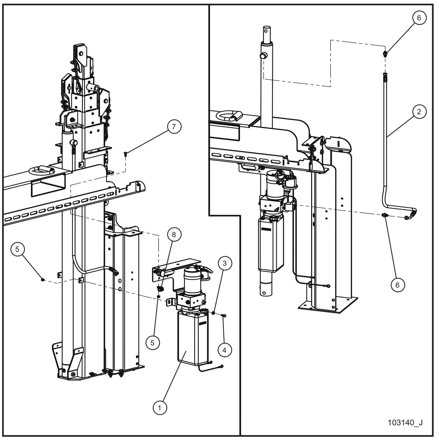 V Series Night-Lite Pro II Vertical Tower Hydraulic Pump w/Top Port Cylinder Parts By Allmand