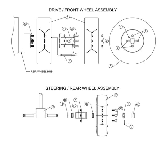 AW16-K, AW21-K, AW16-H, AW21-H &amp; AW16-P Wheel Assembly Parts By Allen Engineering