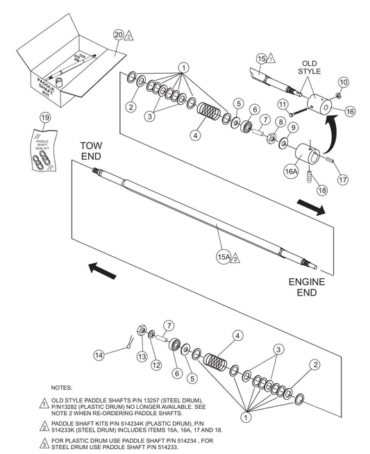 Paddle Shaft Assembly (Plastic/Steel) Parts- WM120PH, WM120SH Hydraulic Plaster/ Mortar Mixers