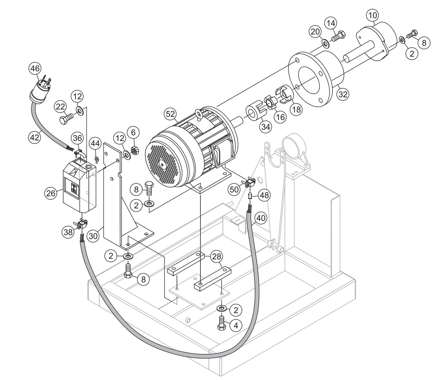 Three Phase, 5HP Electric Motor Assembly Parts- WM120PH, WM120SH Hydraulic Plaster/ Mortar Mixers
