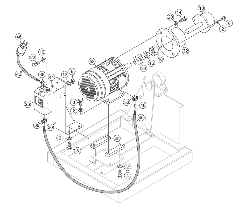 Three Phase, 5HP Electric Motor Assembly Parts- WM120PH, WM120SH Hydraulic Plaster/ Mortar Mixers