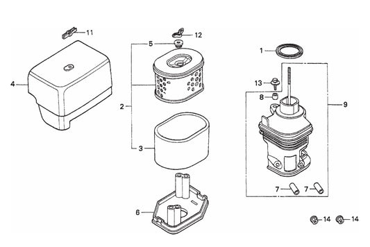 Air Cleaner Assembly Parts- WM120PH, WM120SH Honda GX390K1QA2/GX390U1QA2