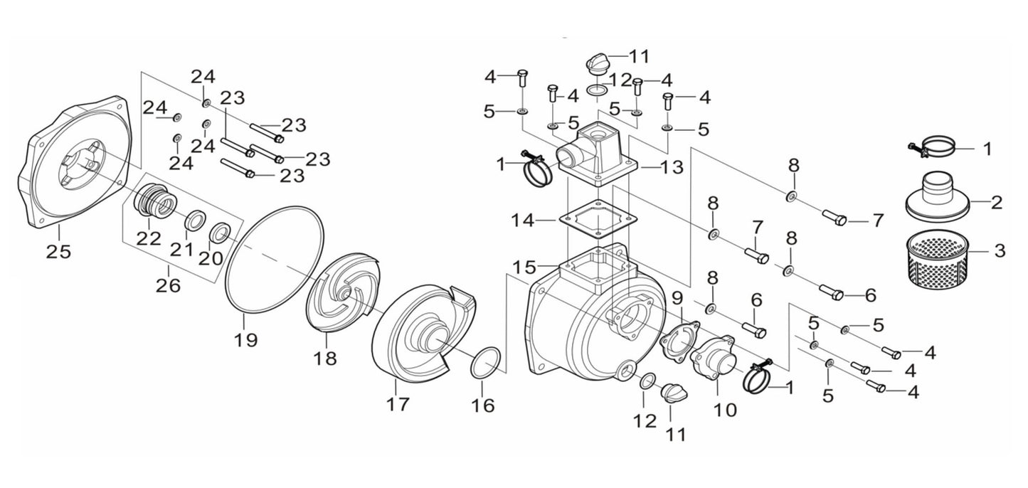 BE WP-1020R 1" Water Pump Assembly Parts by BE Power Equipment