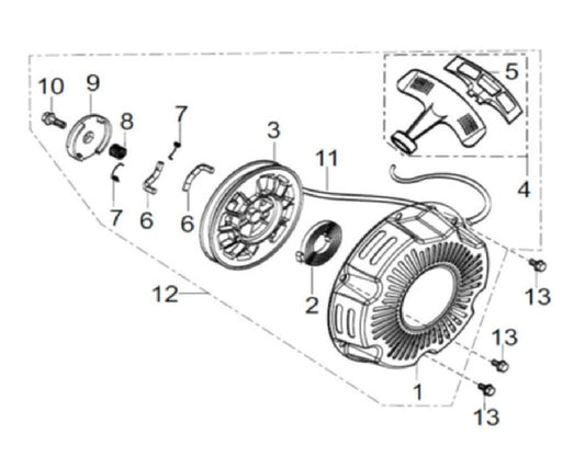 BE WP-1020R 1" Water Pump Engine Recoil Assembly Parts by BE Power Equipment