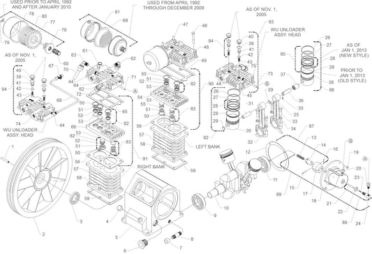 1 W And WU Two Stage Air Compressor Pump Parts By Jenny Product