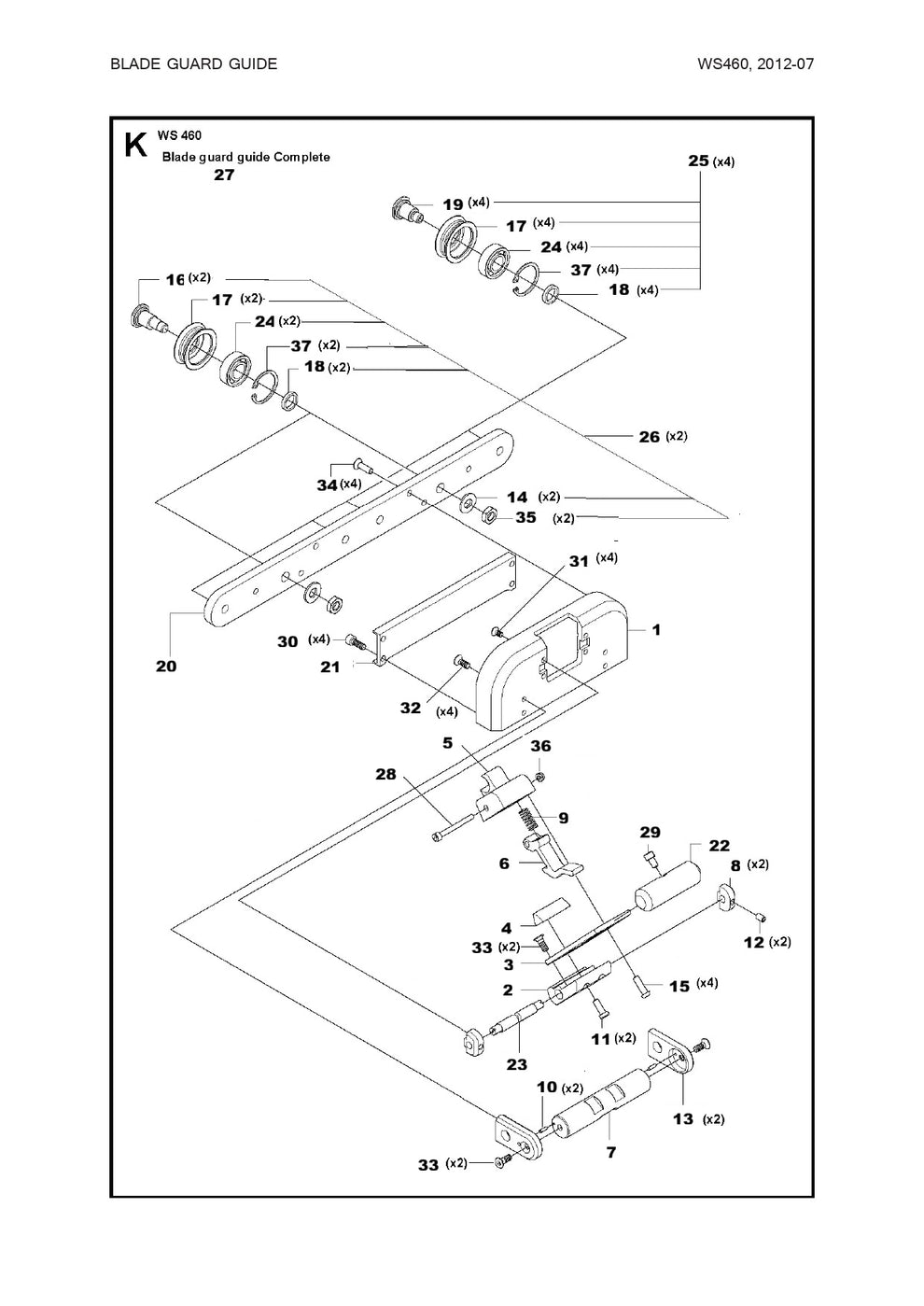 Blade Guard Guide complete Assembly Parts For WS 460, WS 463, WS 482 HF, WS 482 HF By Husqvarna