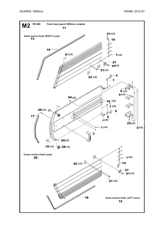 Flush Blade Guard 1000mm Complete Assembly Parts For WS 460, WS 463, WS 440 HF, WS 482 HF By Husqvarna