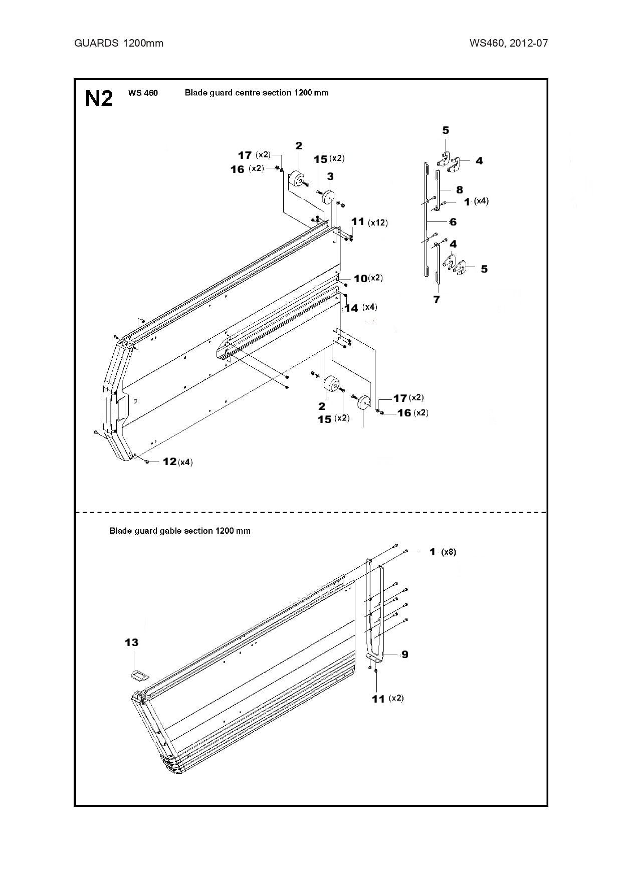 Blade Guard - centre Section 1200mm Parts For WS 460, WS 440 HF, WS 482 HF By Husqvarna
