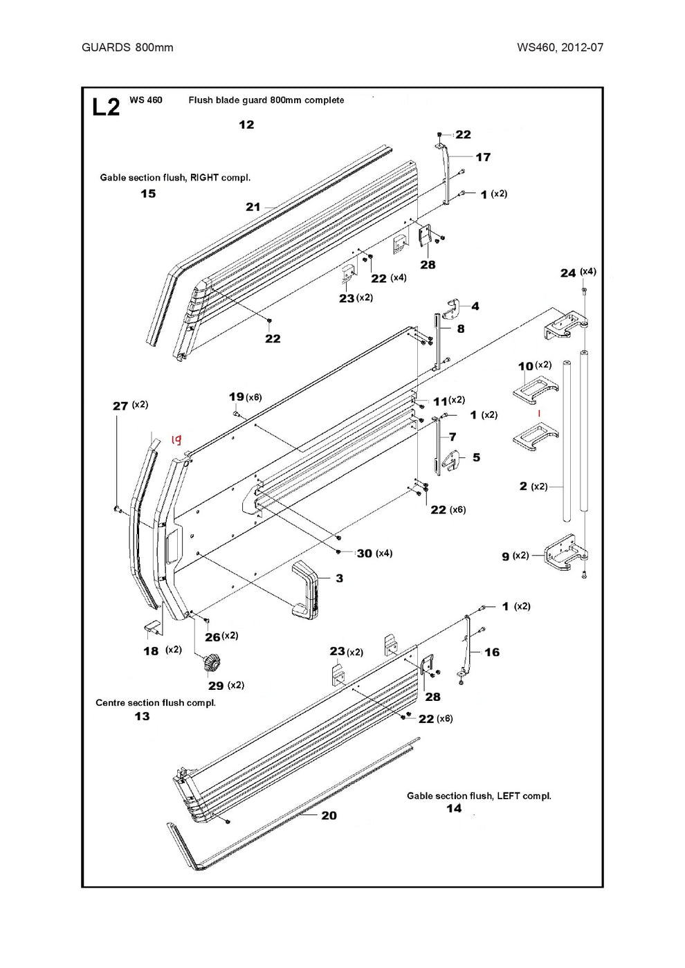 Flush Blade Guard 800mm Complete Assembly Parts For WS 460, WS 463, WS 440 HF, WS 482 HF By Husqvarna