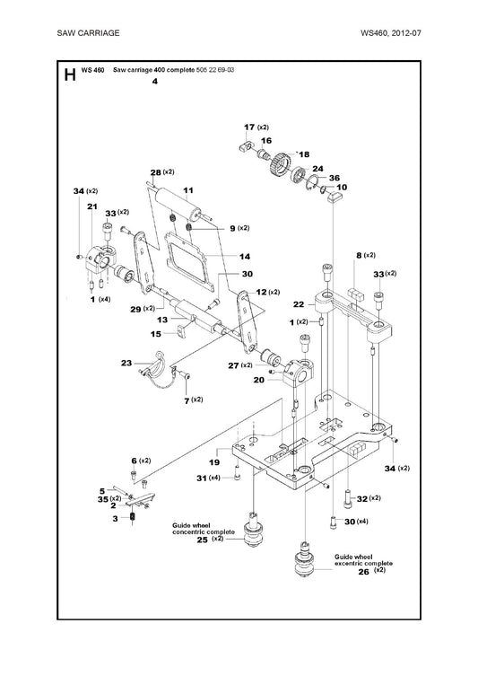 Saw Carriage 400 Complete Assembly Parts For WS 460, WS 440 HF, WS 482 HF By Husqvarna