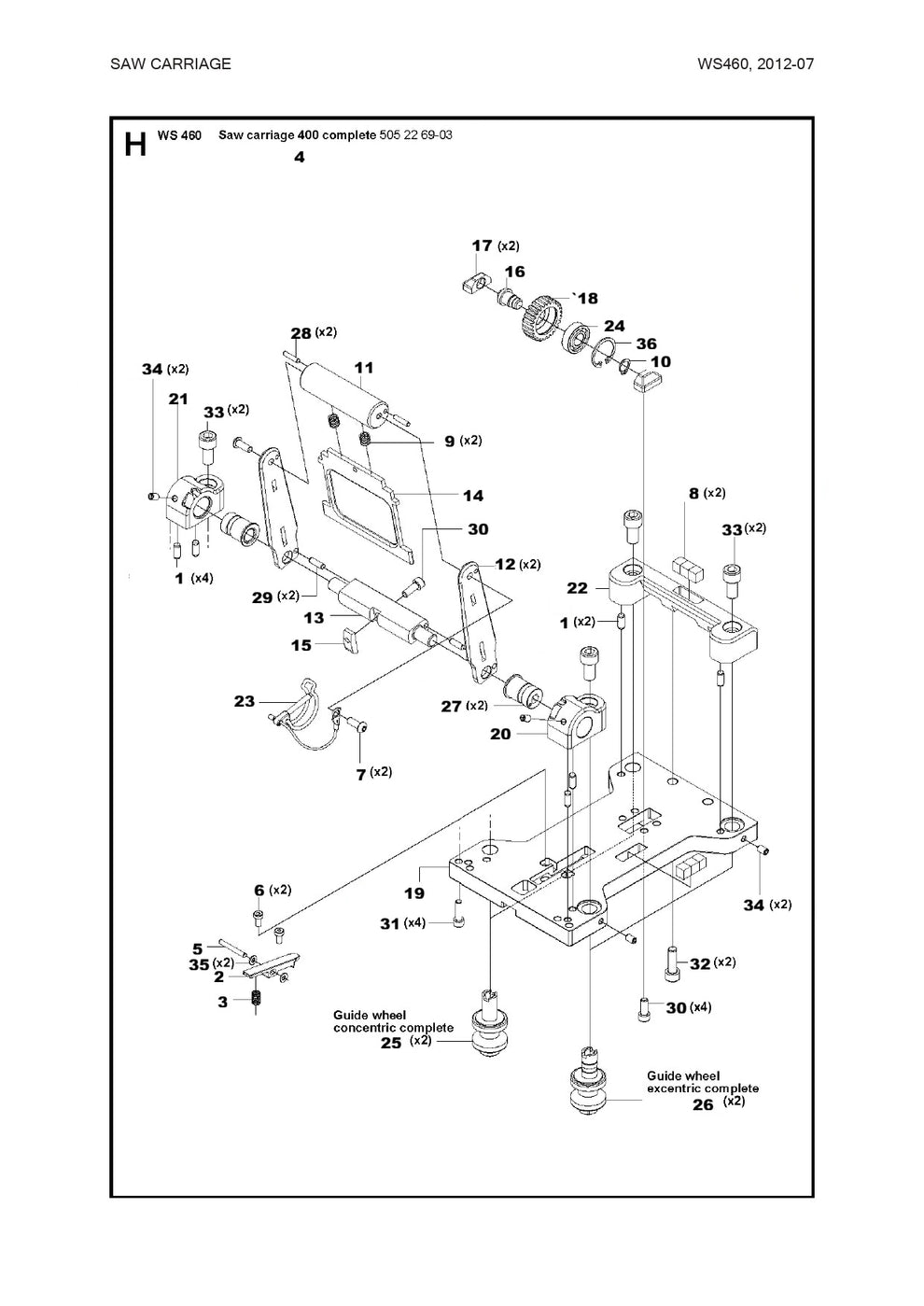 Saw Carriage 400 Complete Assembly Parts For WS 460, WS 440 HF, WS 482 HF By Husqvarna