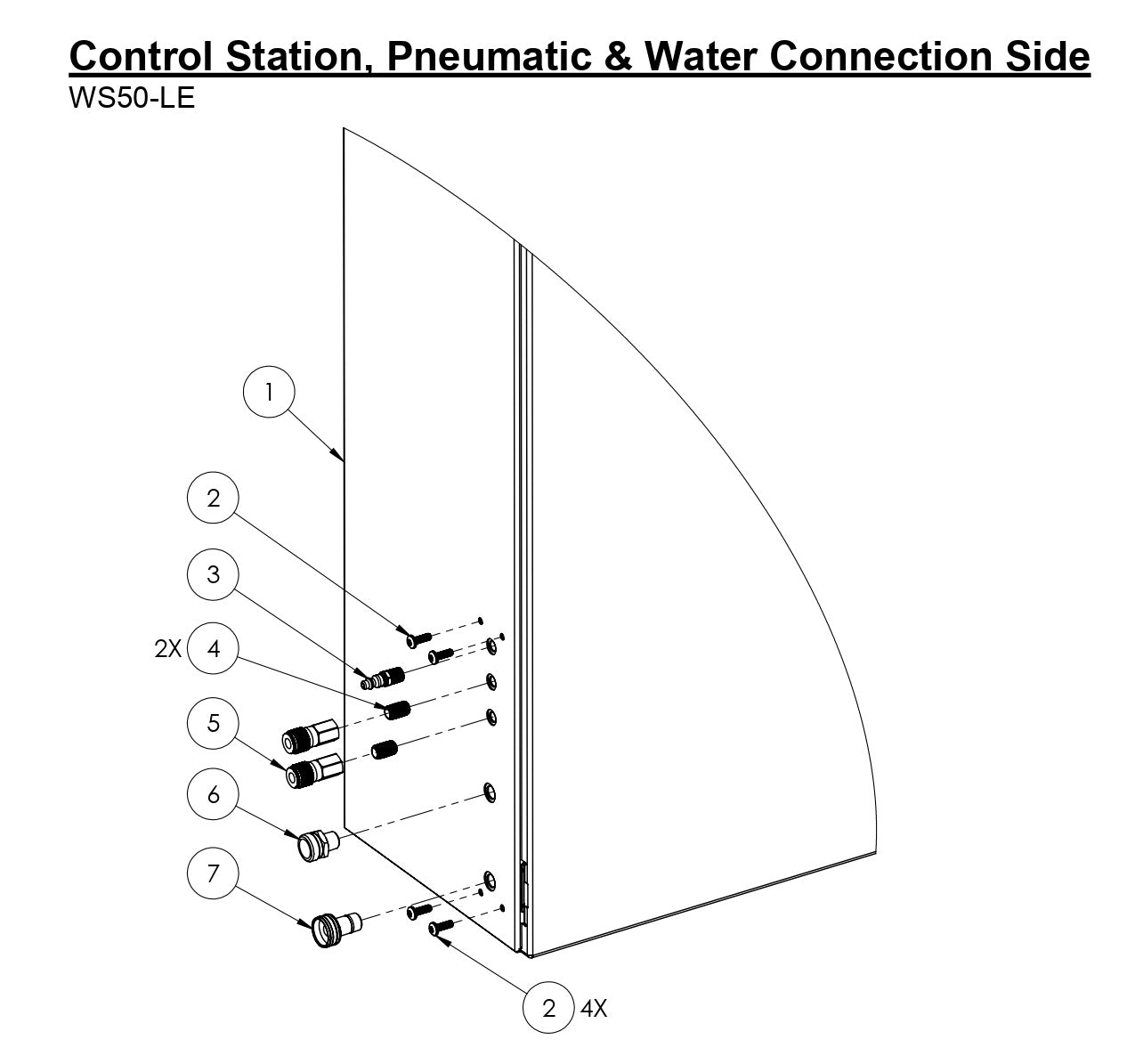 WS50-LE Control Station, Pneumatic & Water Connection Side Parts