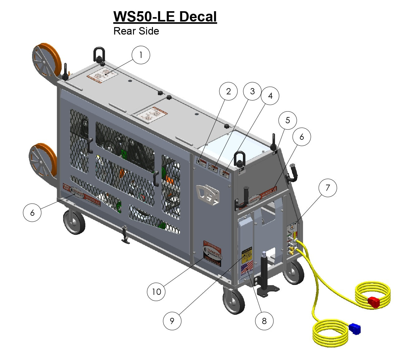 WS50-LE Decal, Rear Side Assembly Parts
