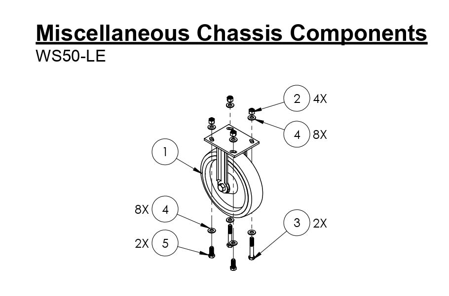 WS50-LE Miscellaneous Chassis Component Parts-8.00" Rigid Caster, Poly Parts