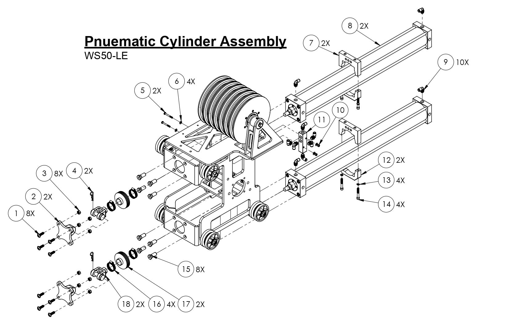 WS50-LE Pnuematic Cylinder Assembly Parts
