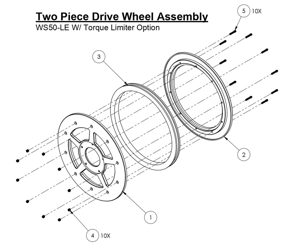 WS50-LE Two Piece Drive Wheel With Torque Limiter Option Assembly Parts