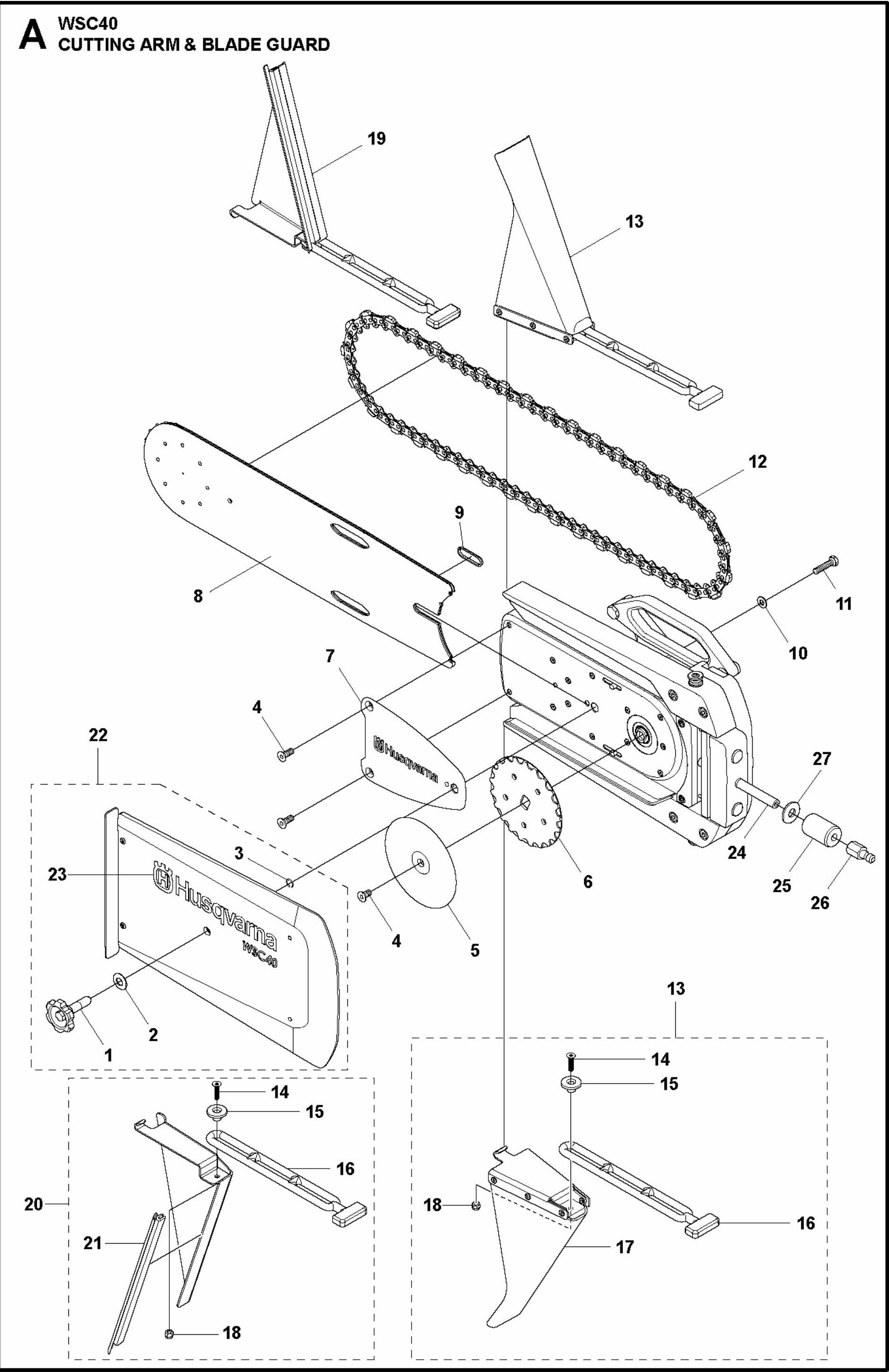 WSC 40 Cutting Arm And Blade Guard Assembly Parts