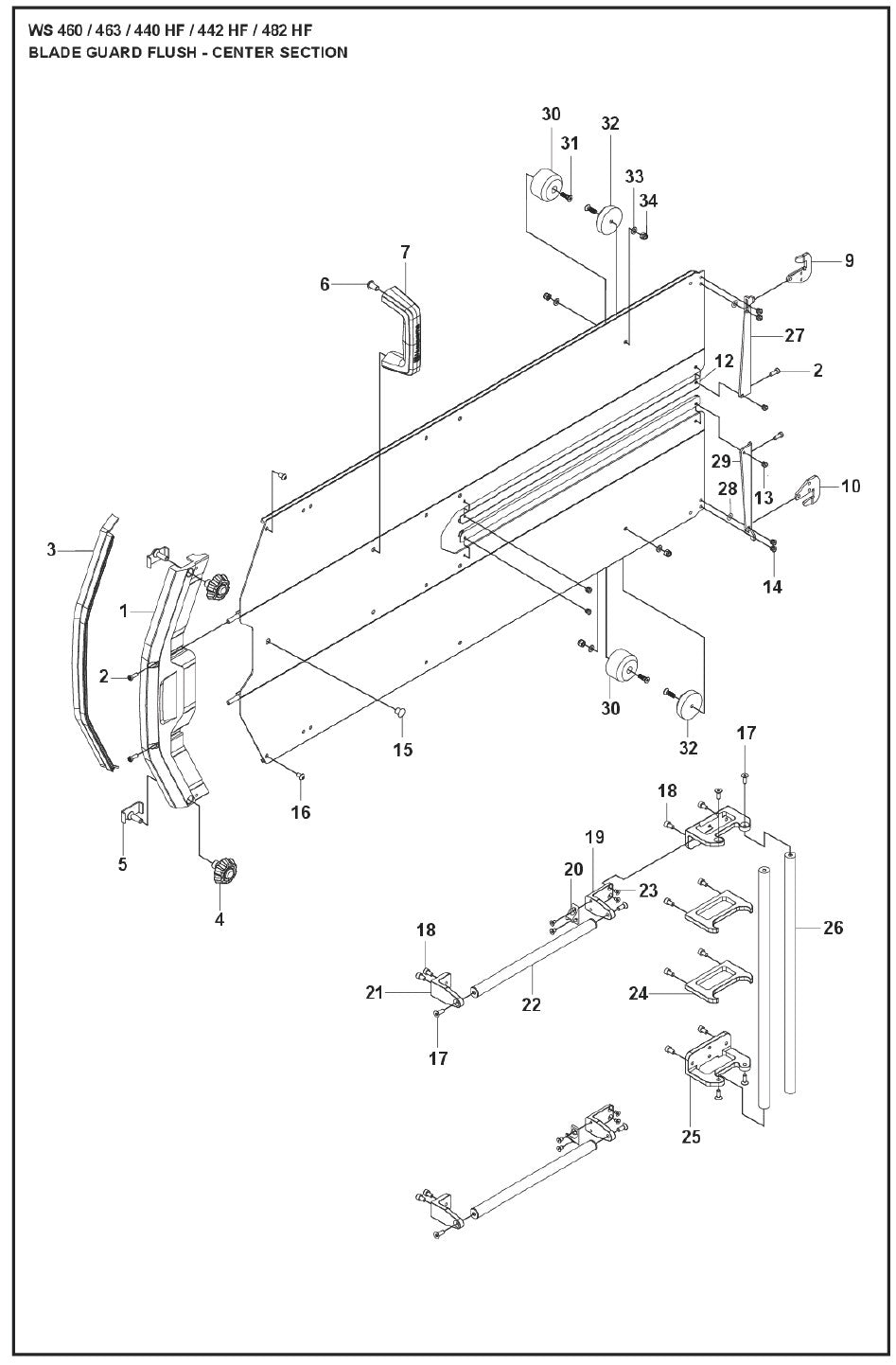 Blade Guard Flush - Center Section Parts For WS 462 By Husqvarna