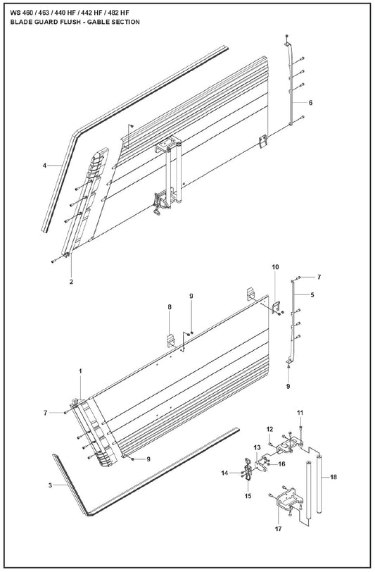 Blade Guard Flush - Gable Section Parts For WS 462 By Husqvarna