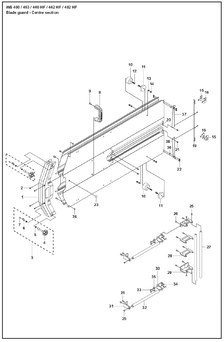 Blade Guard - Centre Section Parts For WS 462 By Husqvarna