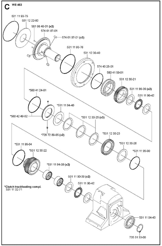 Clutch Trackfeeding Complete Parts For WS 463 By Husqvarna
