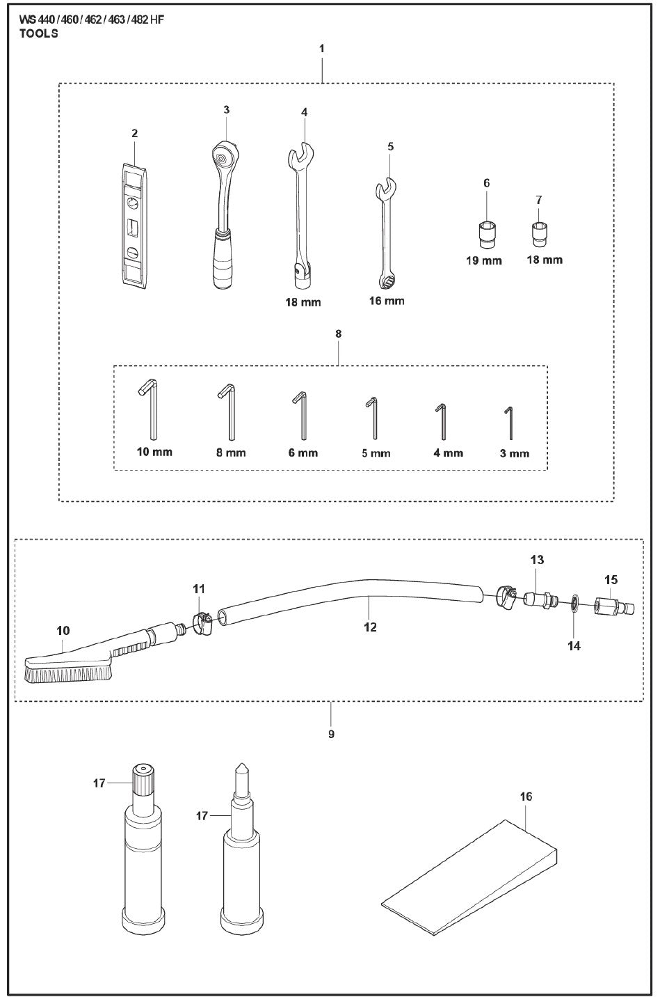 Tools Parts For WS 463 By Husqvarna	