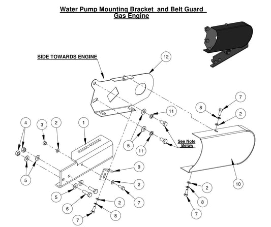 CC500MXL2 Water Pump Mounting Bracket And Belt Guard Gas Engine
