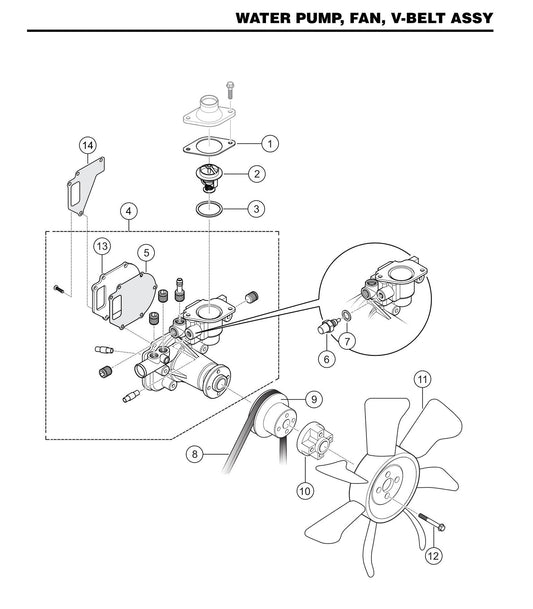 HTXD6I Water Pump, Fan, V-Belt Assembly