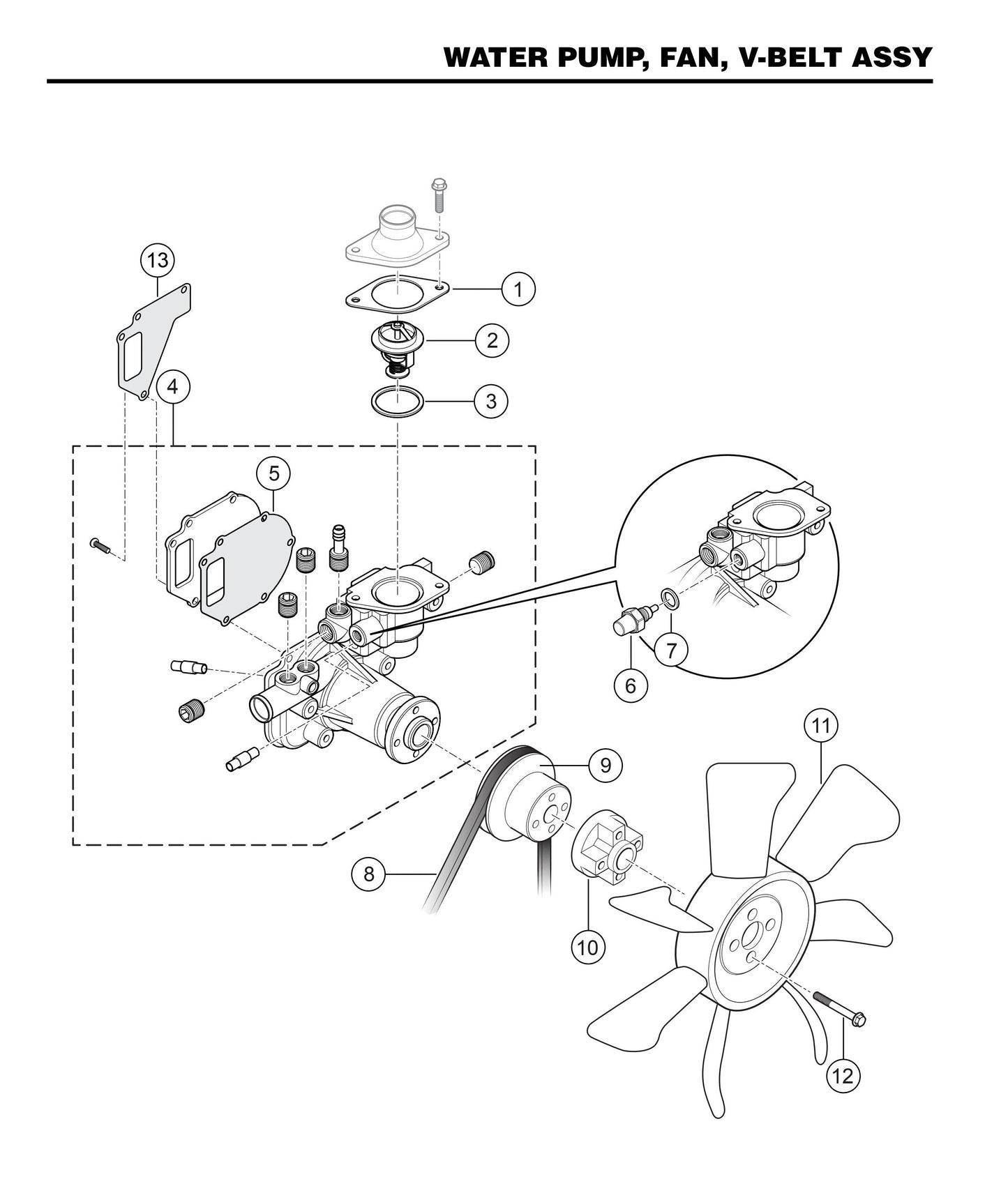 STXD6I Water Pump, Fan, V-Belt Assembly