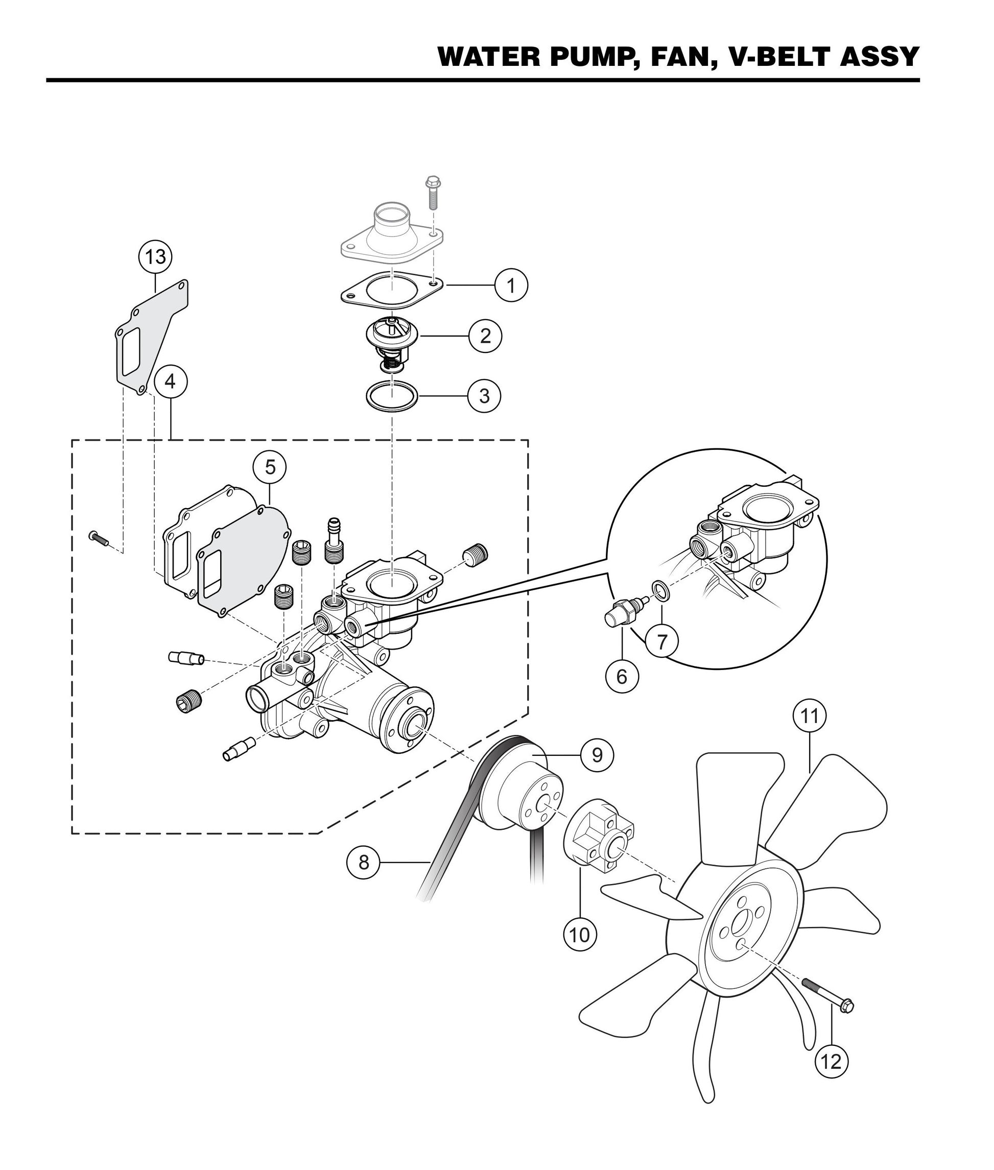 STXD6I Water Pump, Fan, V-Belt Assembly