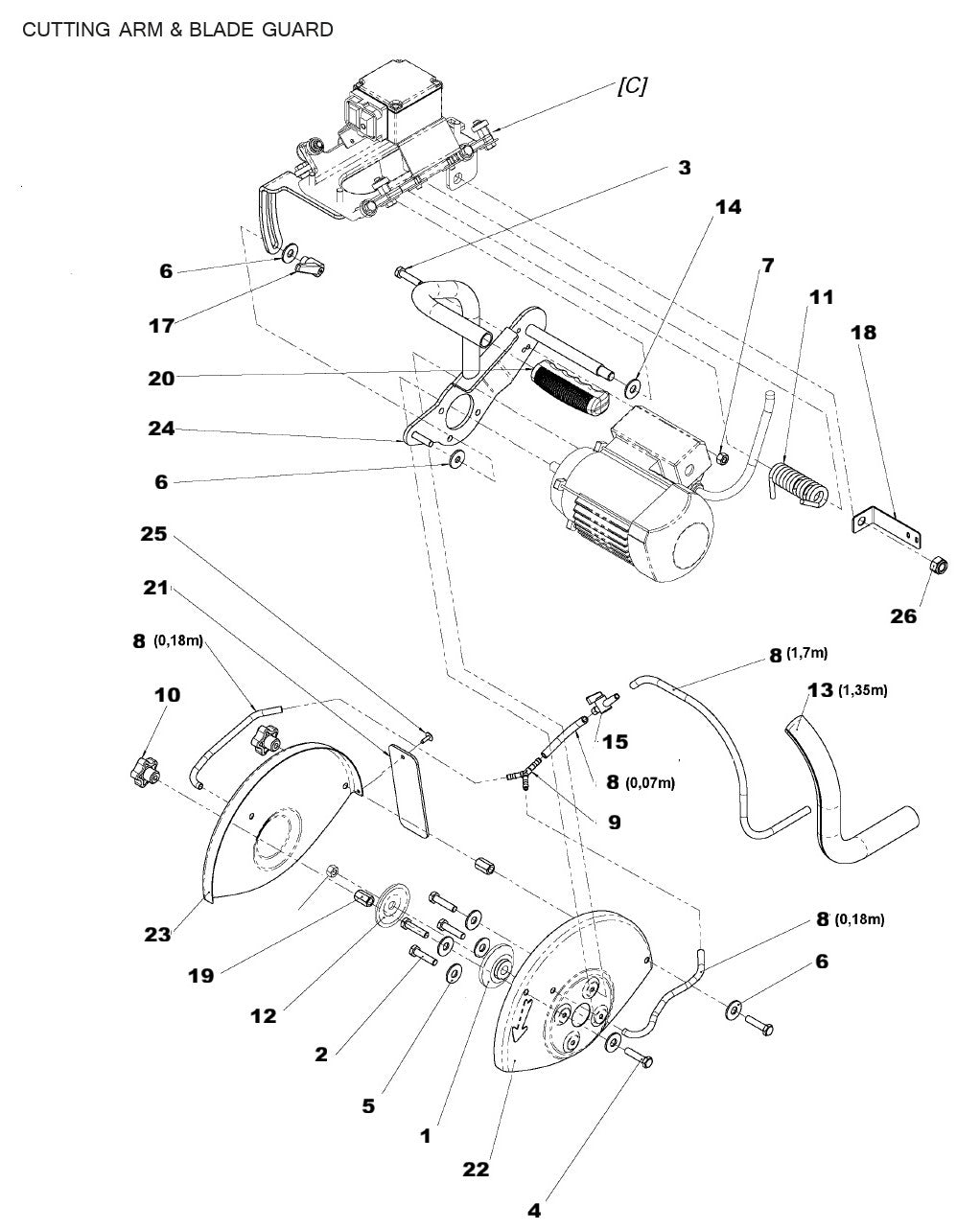 TS 73 R Cutting Arm and Blade Guard Assembly Parts