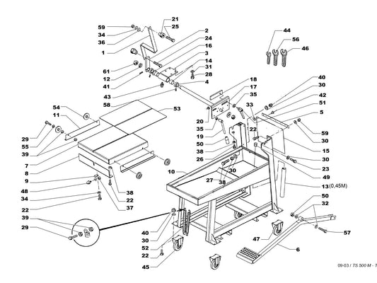 TS 500 M, TS 600 M Frame Assembly-1 Parts