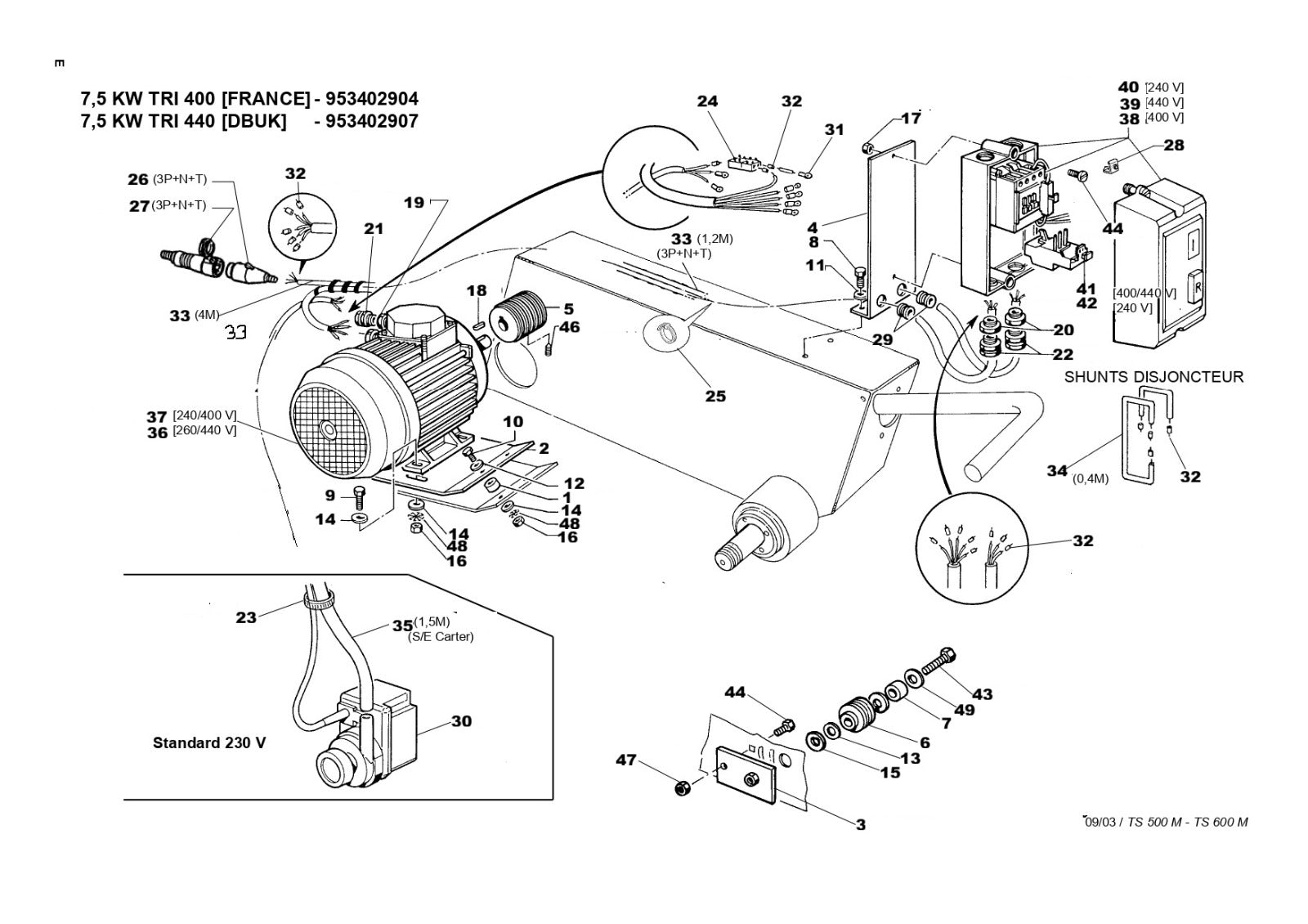 TS 500 M, TS 600 M 7,5 KW TRI 400,440 (FRANCE) (DBUK) Assembly Parts