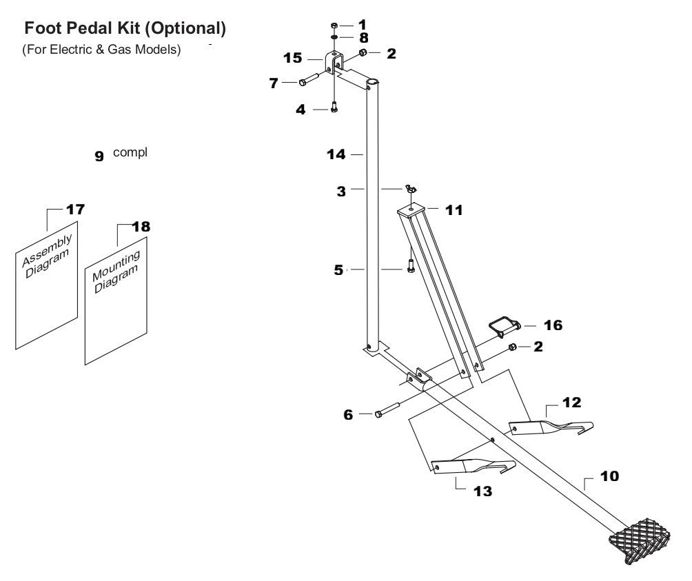 TS 355 Electric Foot Pedal Kit (Optional) Assembly Parts