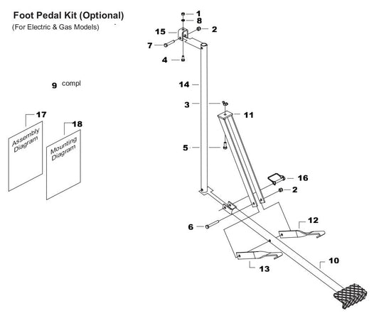 TS 355 Electric Foot Pedal Kit (Optional) Assembly Parts