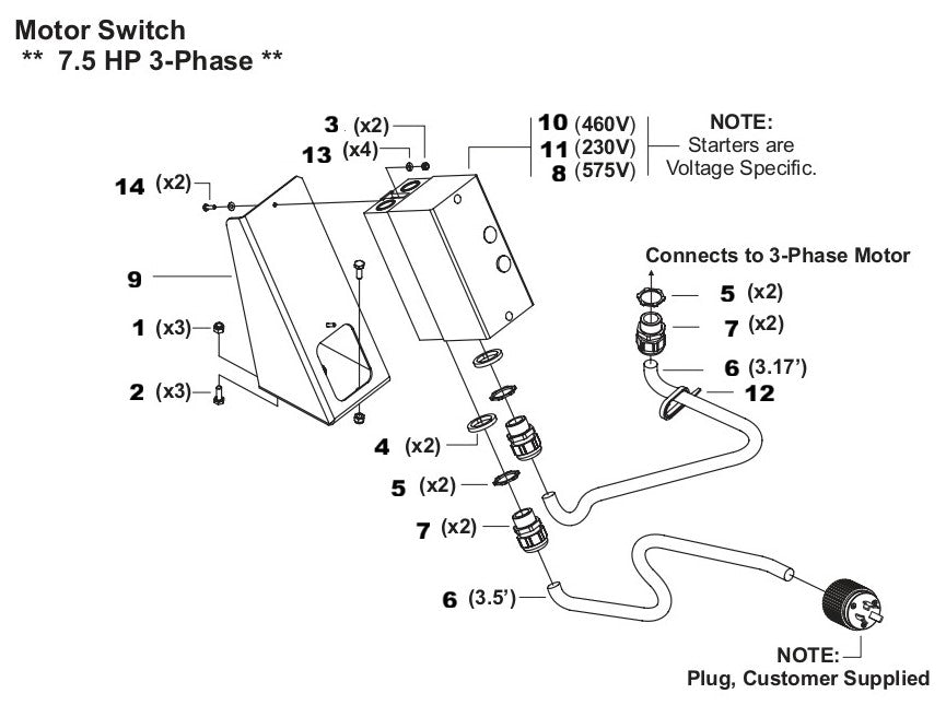 TS 510 Motor Switch 7.5 HP 3-Phase Assembly Parts