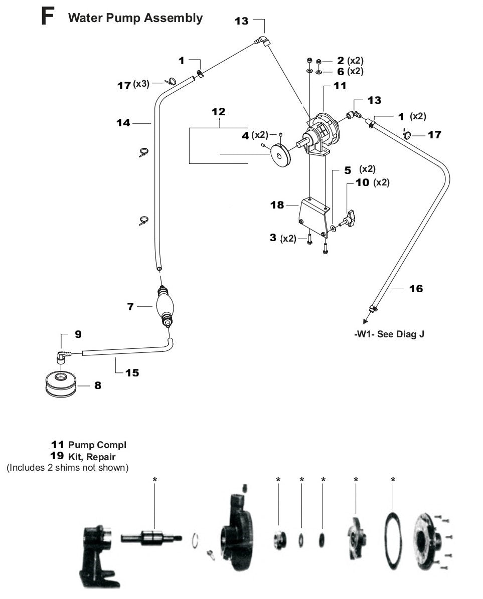 TS 510G Water Pump Assembly Parts