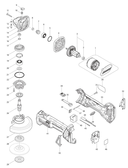 XAG03Z Angle Grinder Assembly Parts