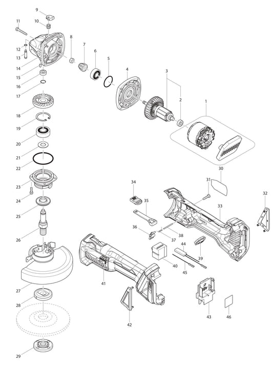 XAG04Z Angle Grinder Assembly Parts