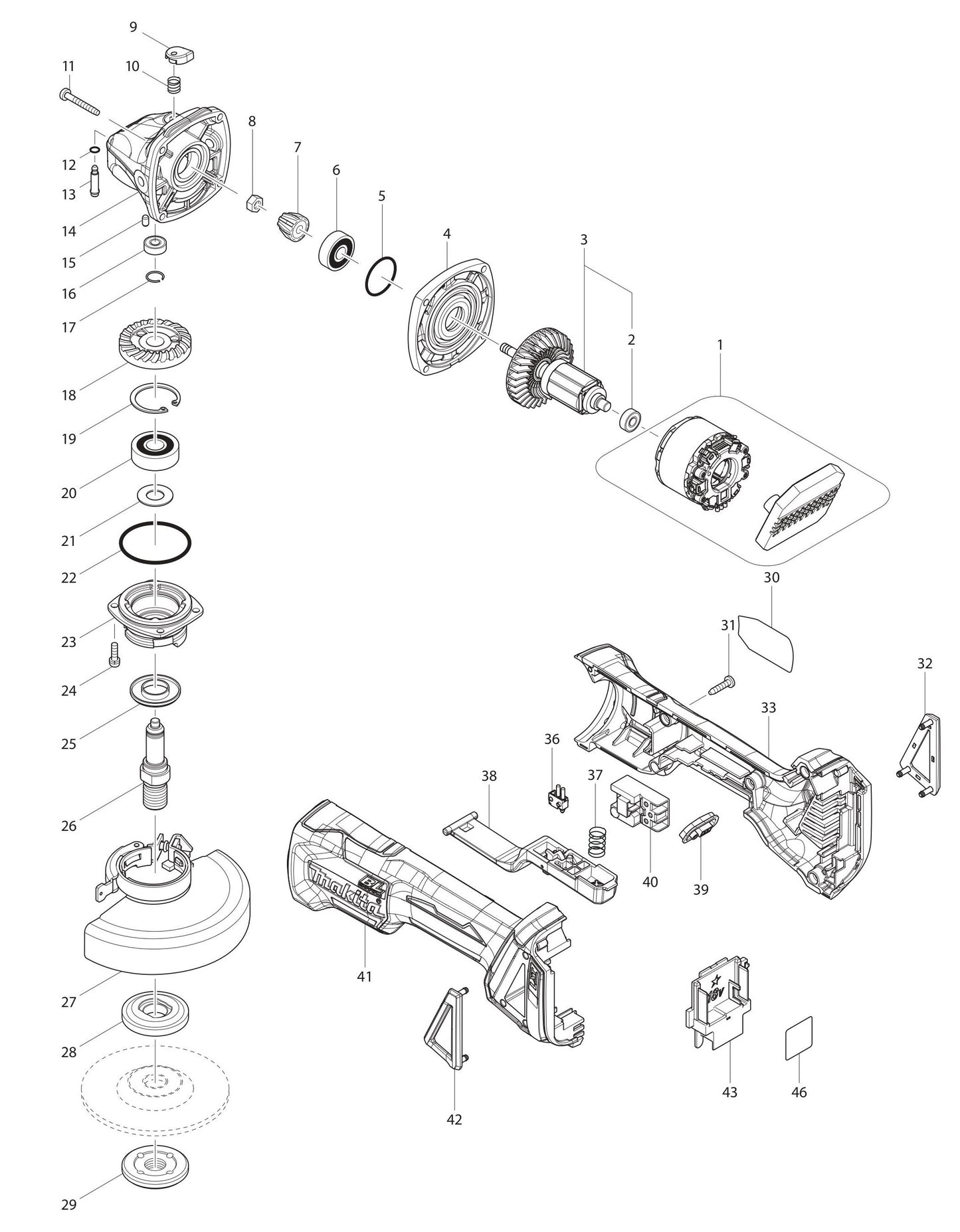 XAG06Z Angle Grinder Assembly Parts