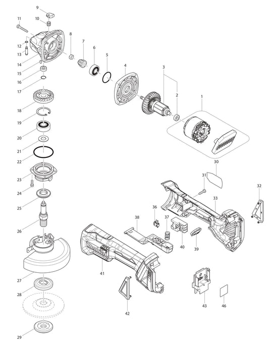 XAG06Z Angle Grinder Assembly Parts