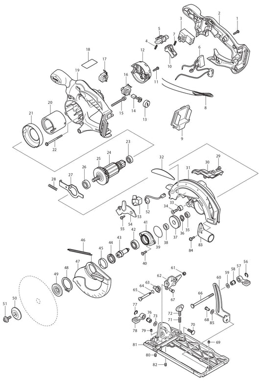 XSS01Z Circular Saw Assembly parts By Makita