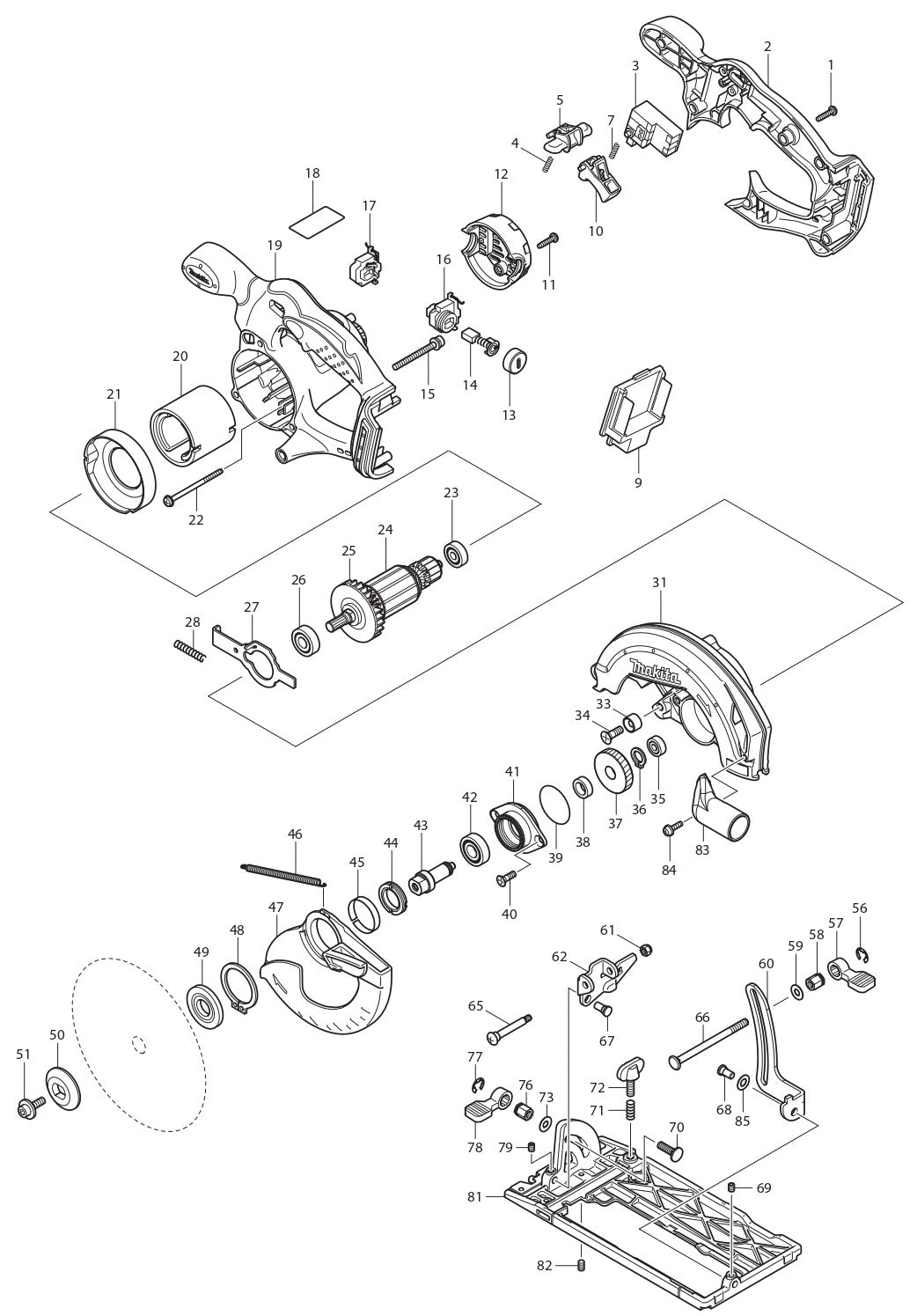 XSS02Z Circular Saw Assembly parts By Makita