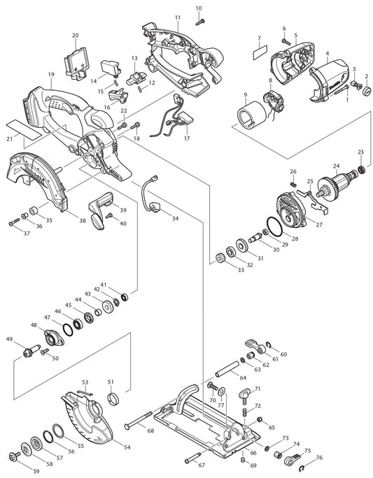 XSS03Z Circular Saw Assembly parts By Makita