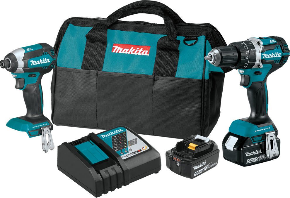 Makita XT269T Hammer Drill Impact Driver Combo, 18 Volt LXT Lithium-Ion Brushless Cordless 2-Piece Combo Kit 5.0 Ah
