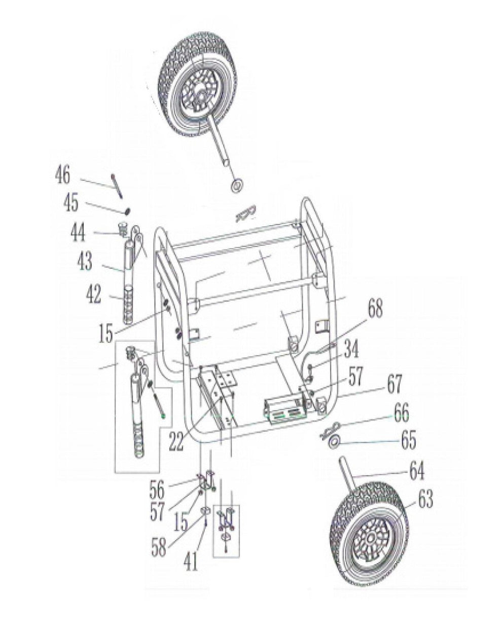 BE9400DFS Generator Wheel, Foot and Handle kit Assembly Parts by BE Power Equipment