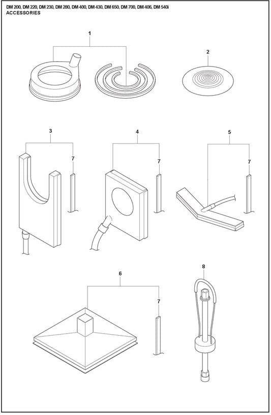 DM 200, DM 220, DM 230, DM 280, DM 400, DM 430, DM 650, DM 700, DM 406, DM 540i Accessories Parts For Core Drill Motor DM 220 By Husqvarna