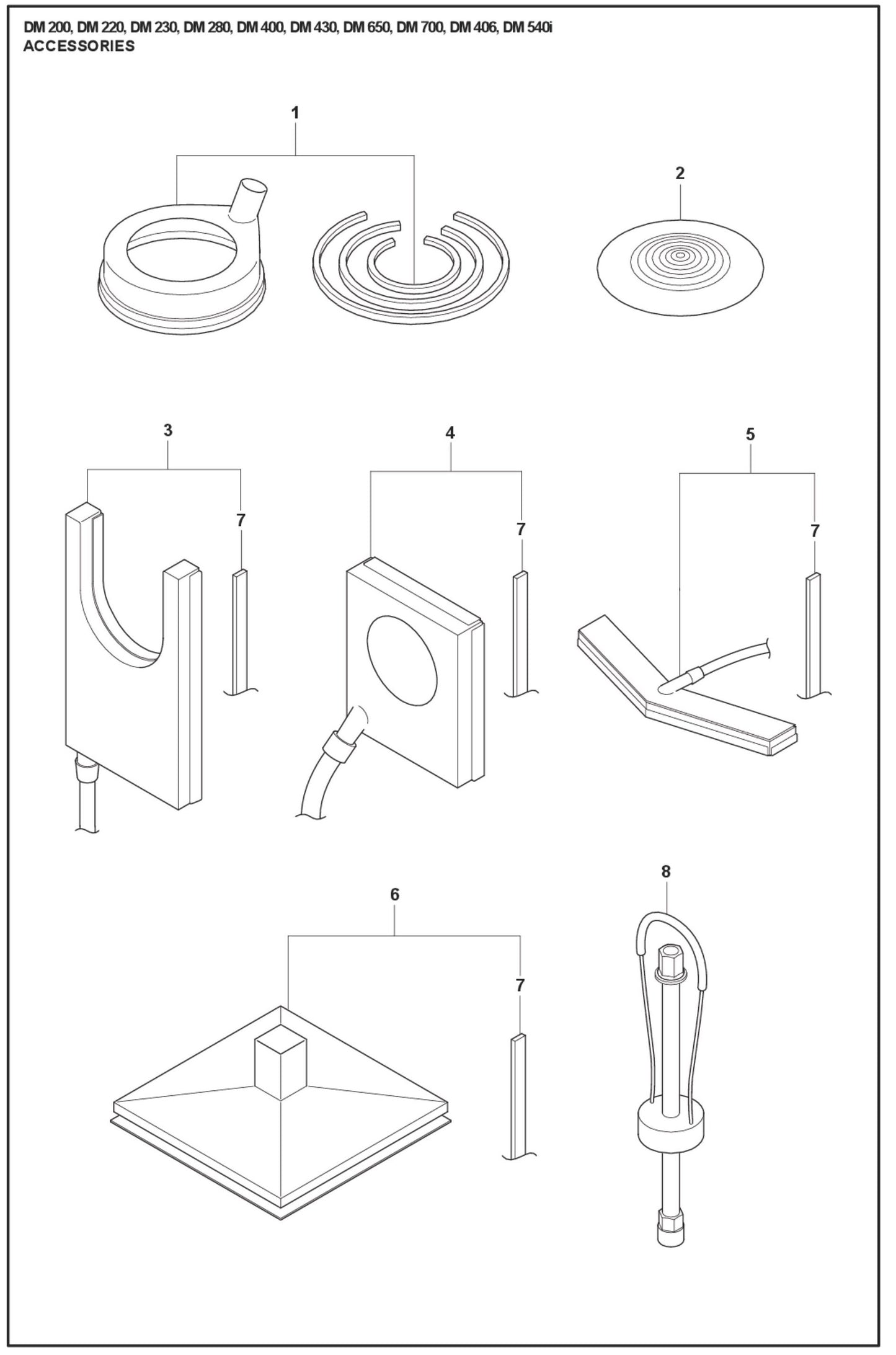 DM 200, DM 220, DM 230, DM 280, DM 400, DM 430, DM 650, DM 700, DM 406, DM 540i Accessories  Parts For DM 280 By Husqvarna